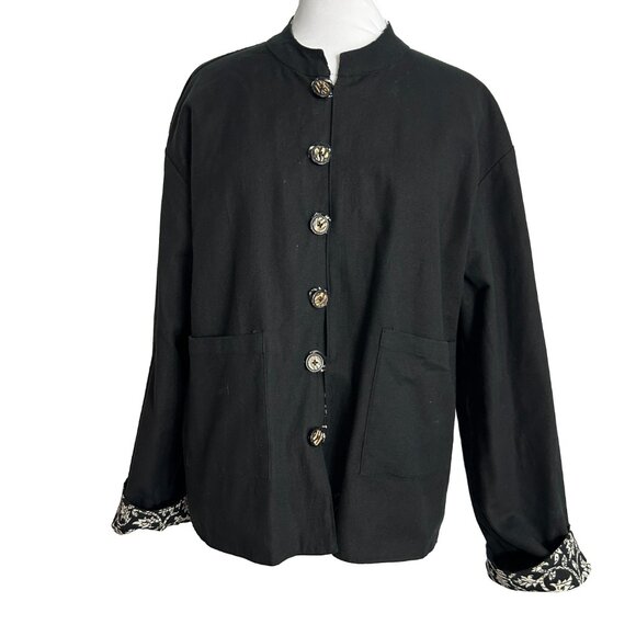 ITF Reversible Jacket Small to Medium Black White Button Front Pockets Cotton - Picture 5 of 12